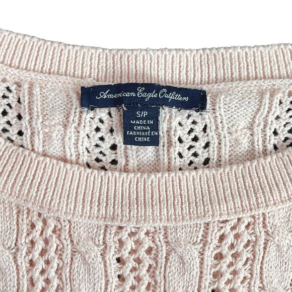 AEO Open Weave Cottagecore Sweater Delicate Pink SM Womens Top Shirt Wool Cotton - Picture 6 of 7